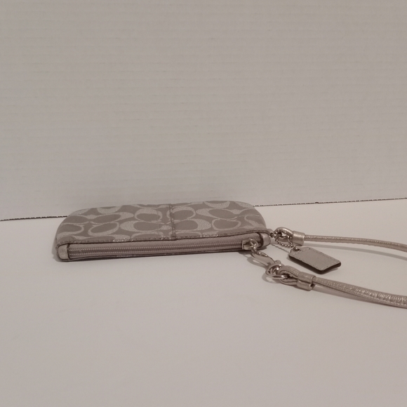 Coach Gray Metallic Silver Signature Zipper Pouch Wristlet - Picture 3 of 5